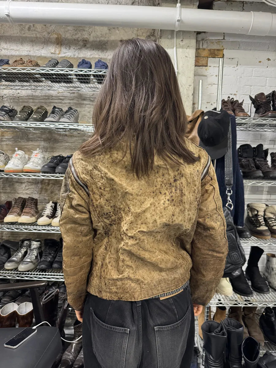 2000s Eroded Brown Archive Leather Jacket with Detachable Sleeves QMzAzAc 3