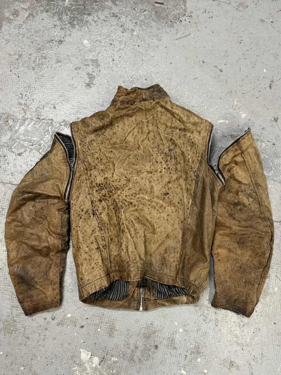 2000s Eroded Brown Archive Leather Jacket with Detachable Sleeves QMzAzAc 4