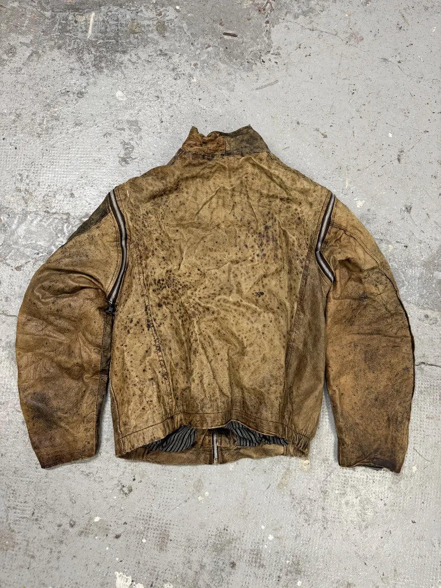 2000s Eroded Brown Archive Leather Jacket with Detachable Sleeves QMzAzAc 5