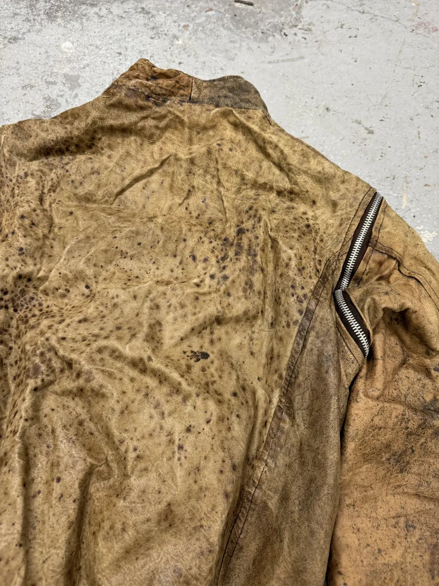 2000s Eroded Brown Archive Leather Jacket with Detachable Sleeves QMzAzAc 6