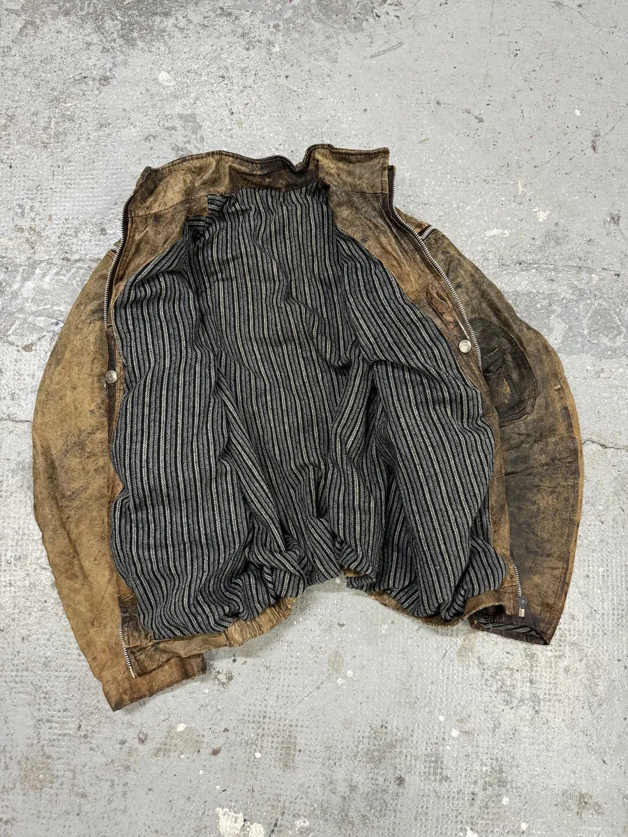 2000s Eroded Brown Archive Leather Jacket with Detachable Sleeves QMzAzAc 7