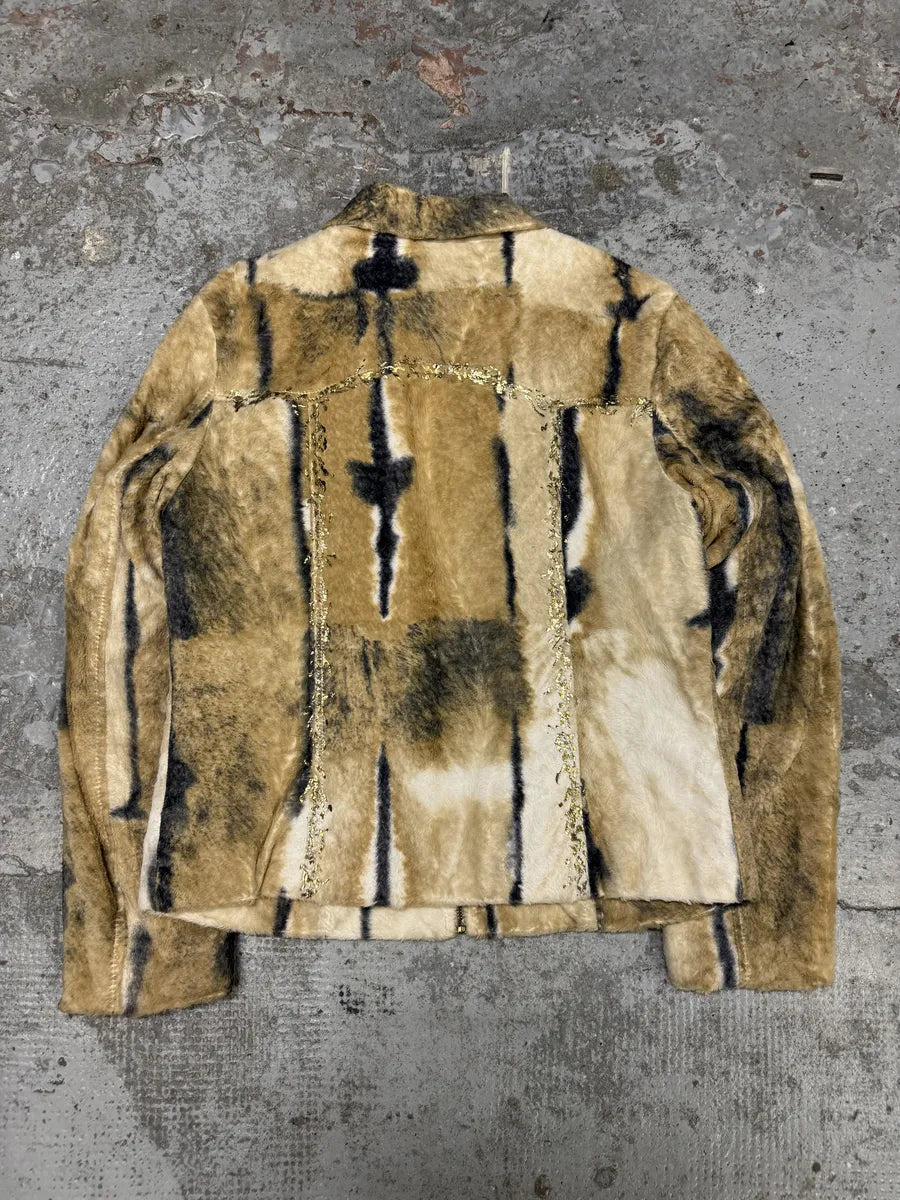 2000s Faux Fur Beige & Blue Irregular Jacket DwaCTxy 3