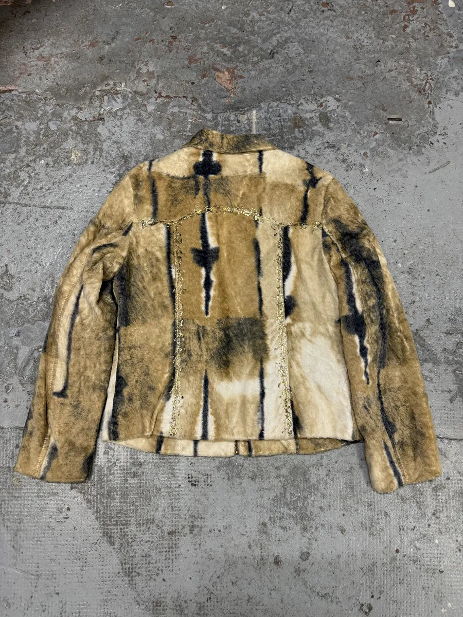 2000s Faux Fur Beige & Blue Irregular Jacket DwaCTxy 4