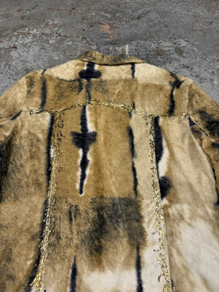 2000s Faux Fur Beige & Blue Irregular Jacket DwaCTxy 6