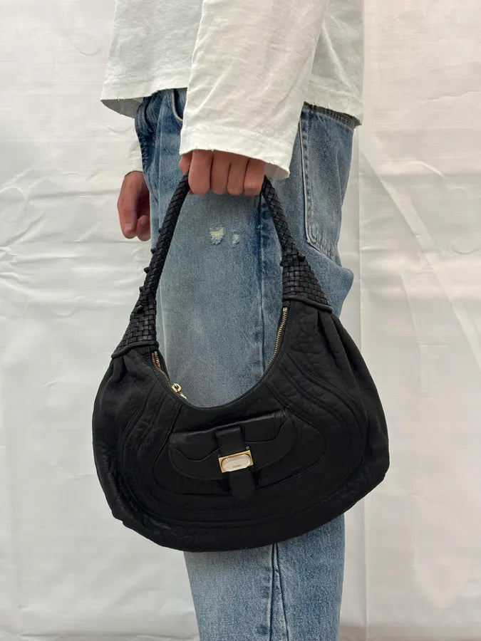 2000s Fendi Black Leather Spy Handle Bag cwfBIXd 2