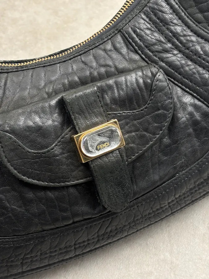 2000s Fendi Black Leather Spy Handle Bag cwfBIXd 5