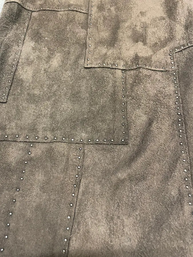 2000s Fendi Khaki Suede Leather Studded Patchwork Pants OvbCZYi 7