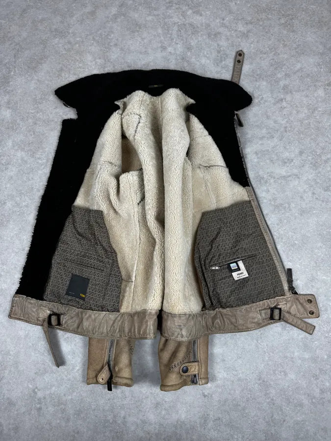 2000s Fendi Patchwork Shearling Beige Leather Jacket sYfdnwC 6