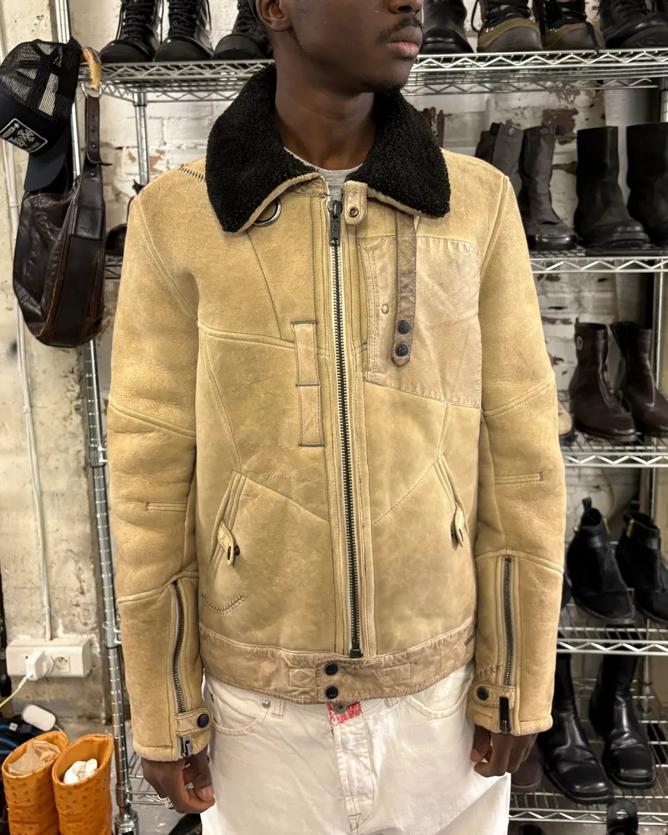 2000s Fendi Patchwork Shearling Beige Leather Jacket DfkjxSf 1