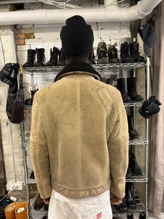 2000s Fendi Patchwork Shearling Beige Leather Jacket DfkjxSf 2