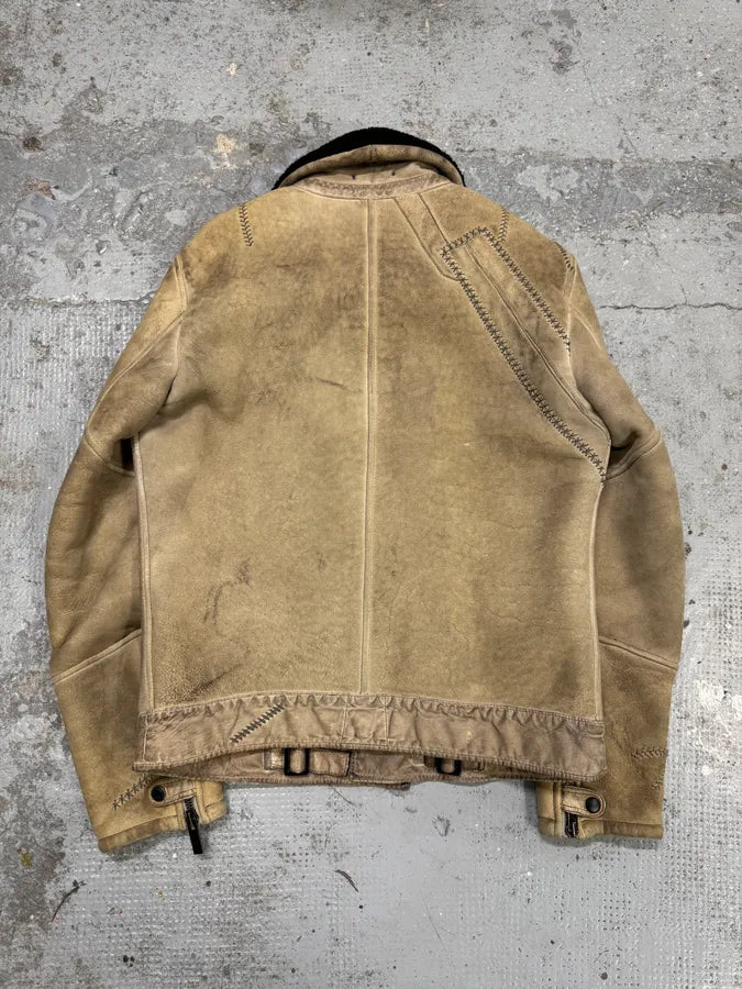 2000s Fendi Patchwork Shearling Beige Leather Jacket DfkjxSf 3