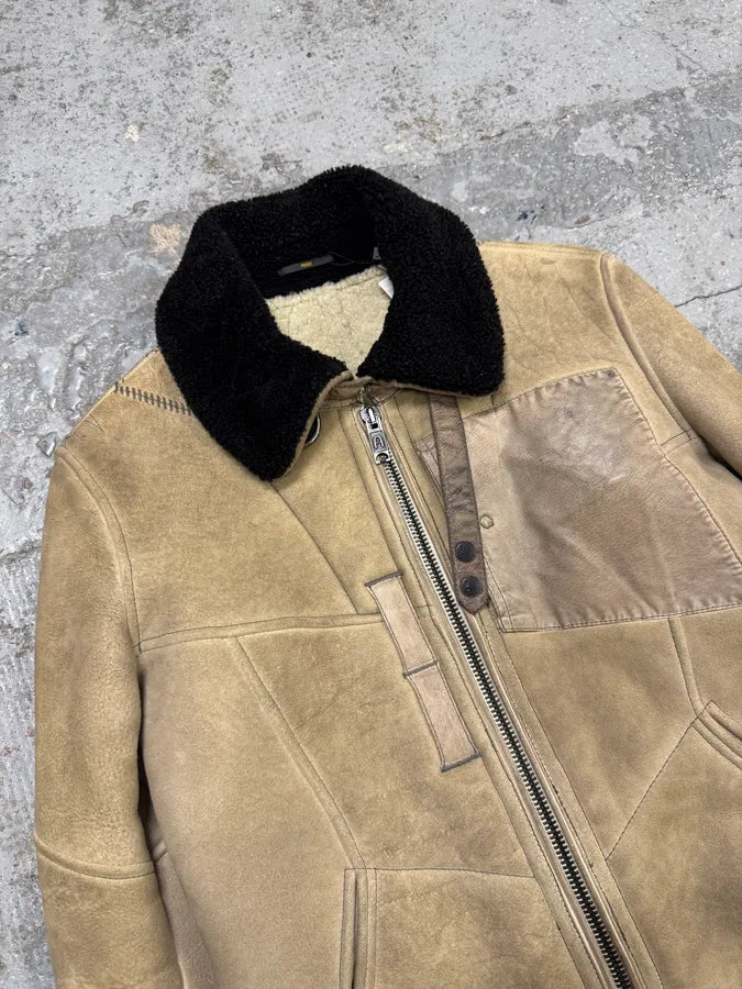 2000s Fendi Patchwork Shearling Beige Leather Jacket DfkjxSf 4