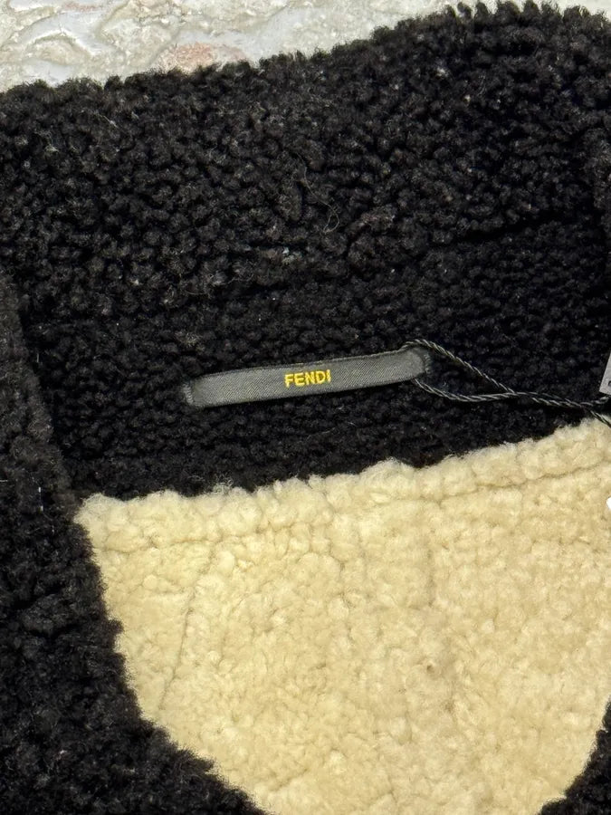2000s Fendi Patchwork Shearling Beige Leather Jacket DfkjxSf 5