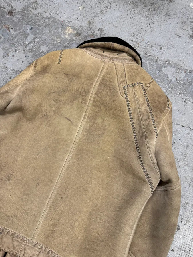 2000s Fendi Patchwork Shearling Beige Leather Jacket DfkjxSf 6