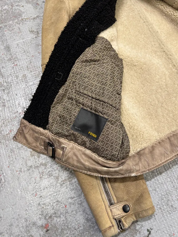 2000s Fendi Patchwork Shearling Beige Leather Jacket DfkjxSf 7