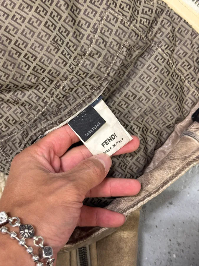 2000s Fendi Patchwork Shearling Beige Leather Jacket DfkjxSf 8