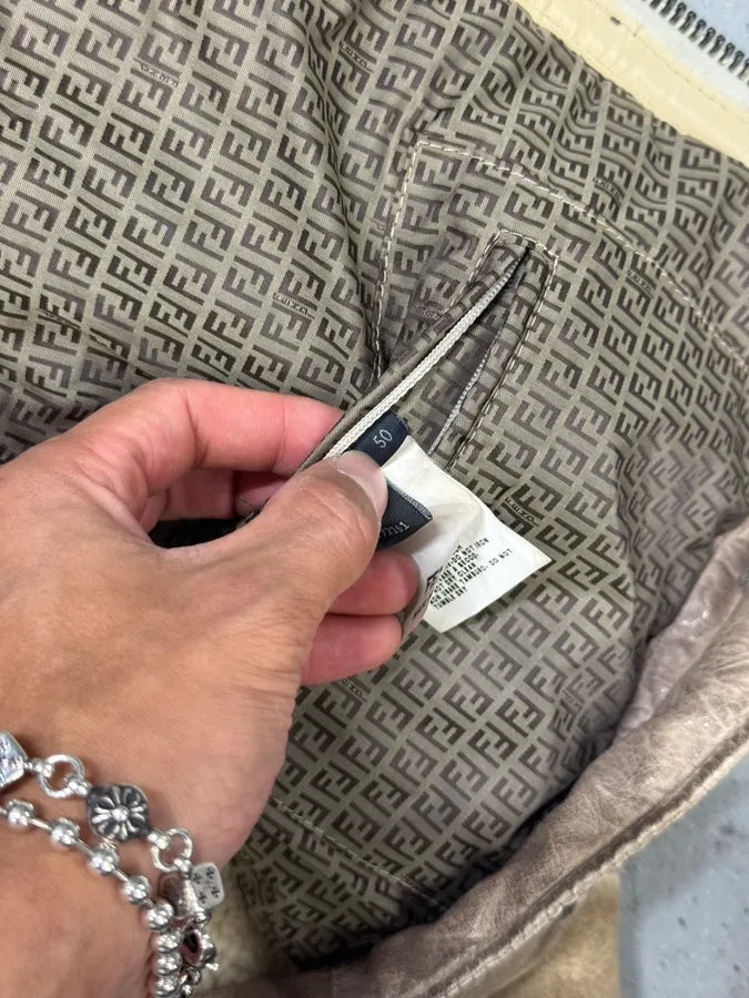 2000s Fendi Patchwork Shearling Beige Leather Jacket DfkjxSf 9