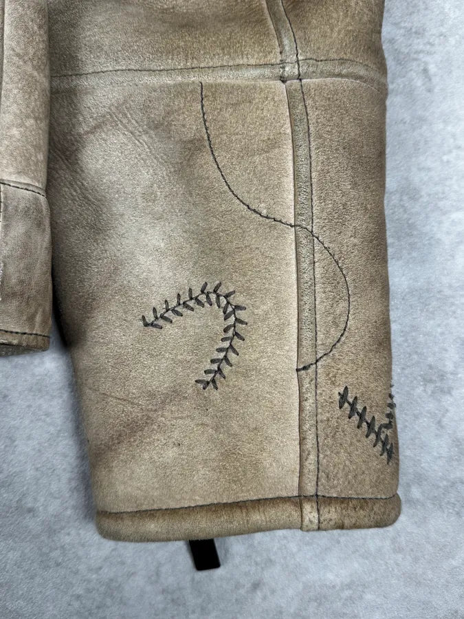 2000s Fendi Patchwork Shearling Beige Leather Jacket sYfdnwC 8