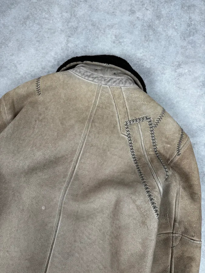 2000s Fendi Patchwork Shearling Beige Leather Jacket sYfdnwC 5