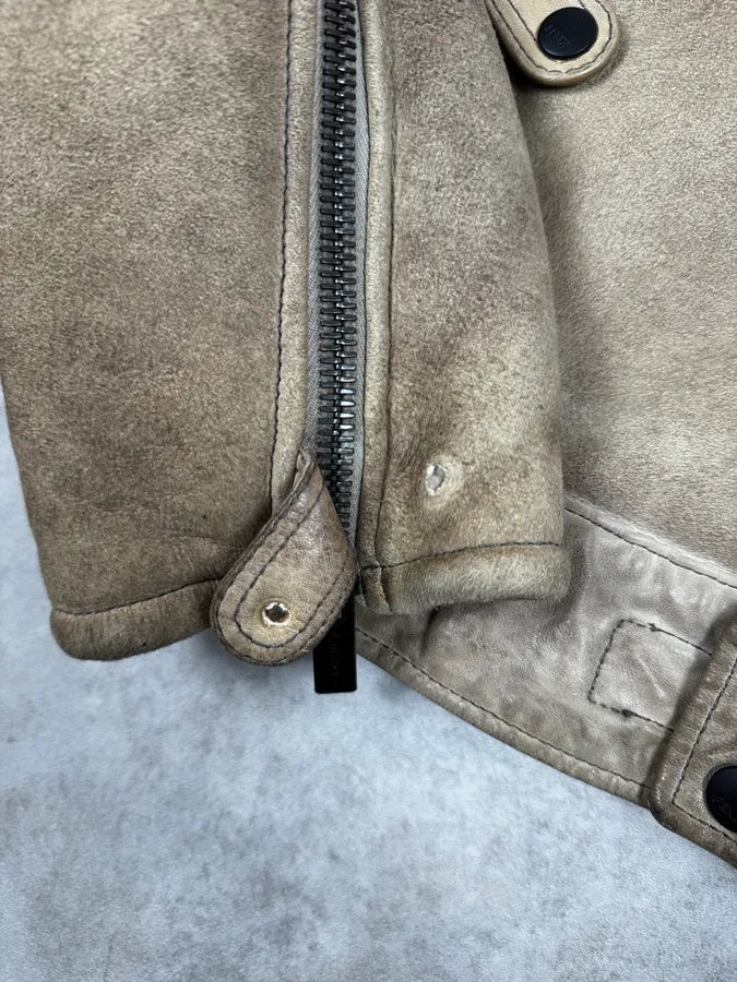 2000s Fendi Patchwork Shearling Beige Leather Jacket sYfdnwC 12