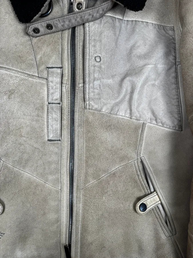 2000s Fendi Patchwork Shearling Beige Leather Jacket sYfdnwC 11