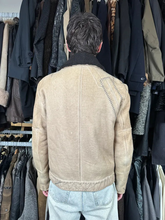 2000s Fendi Patchwork Shearling Beige Leather Jacket sYfdnwC 4