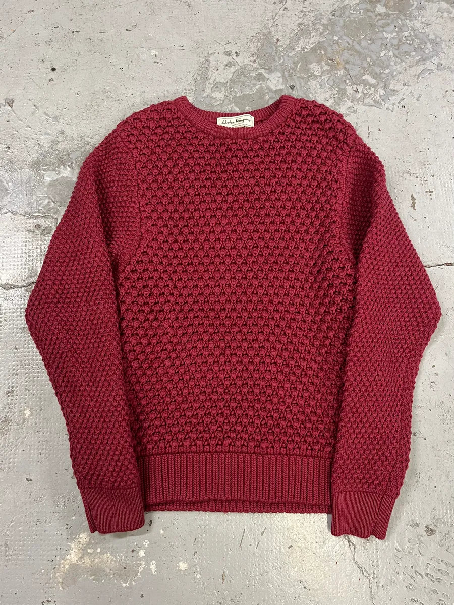 2000s Ferragamo Waffled Bordeaux Crewneck Sweater GcUNGoP 0