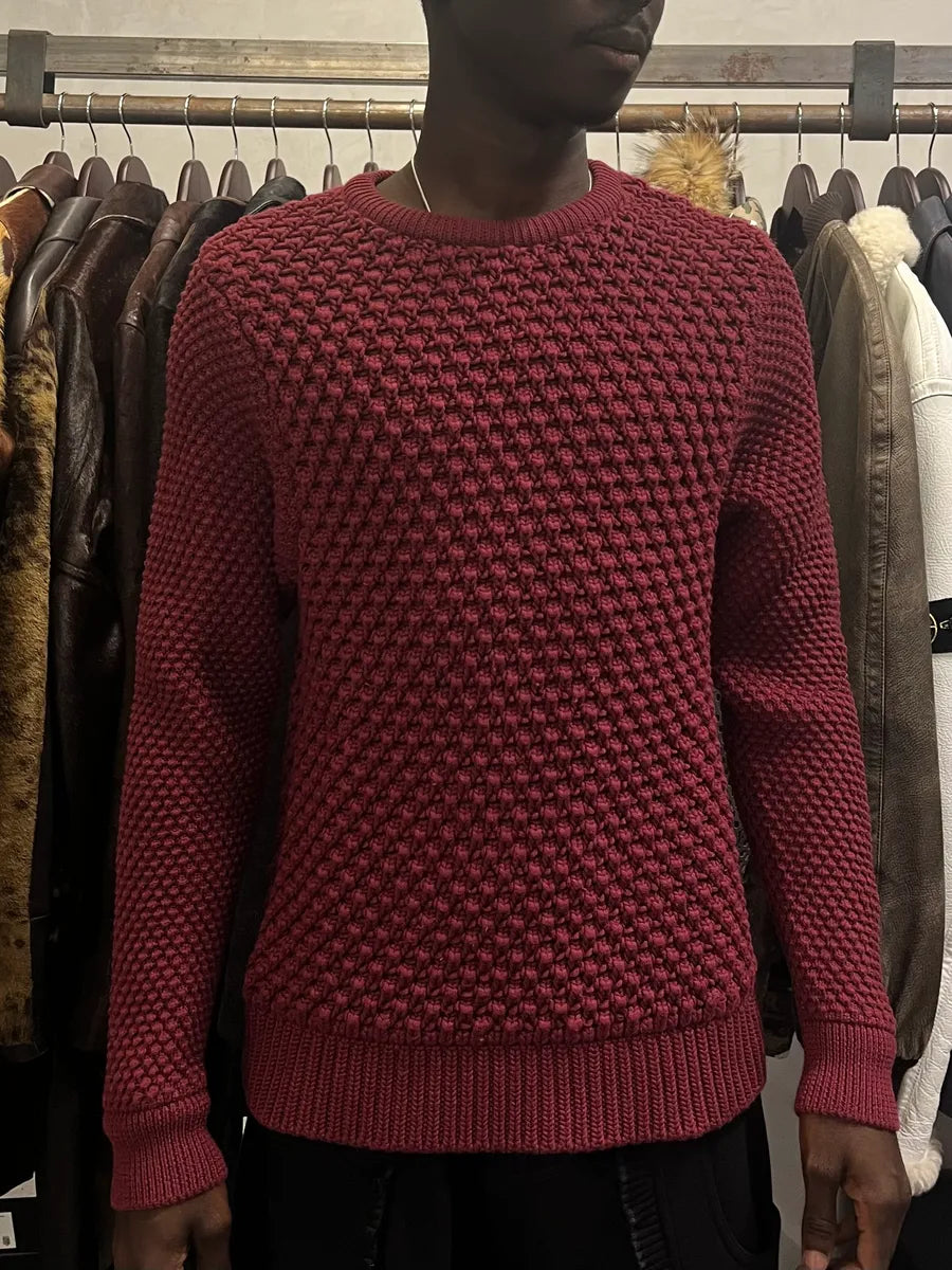2000s Ferragamo Waffled Bordeaux Crewneck Sweater GcUNGoP 1