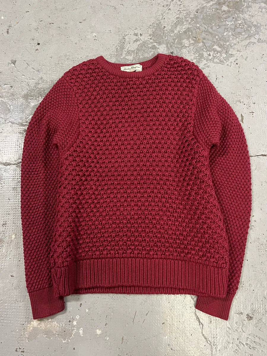 2000s Ferragamo Waffled Bordeaux Crewneck Sweater GcUNGoP 2