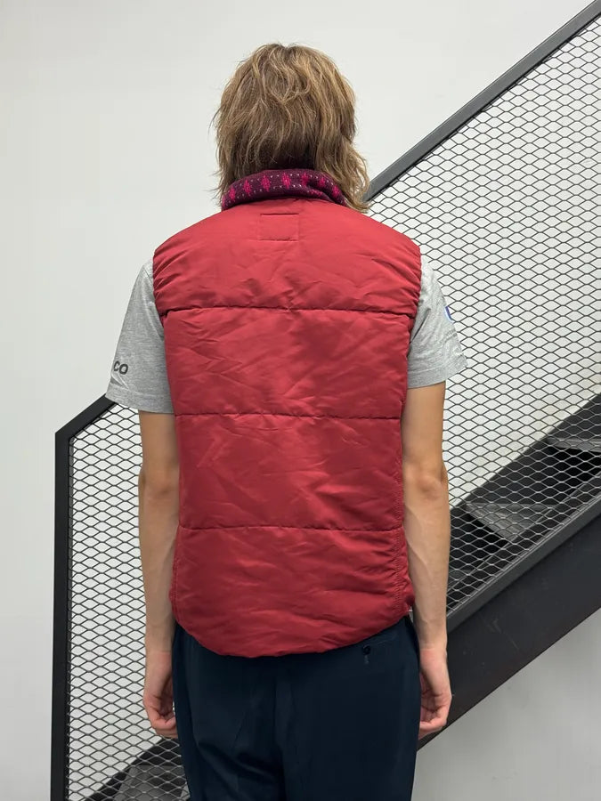 2000s Final Home Pink & Red Wool Puffer Quilted Vest cOtbLwQ 1