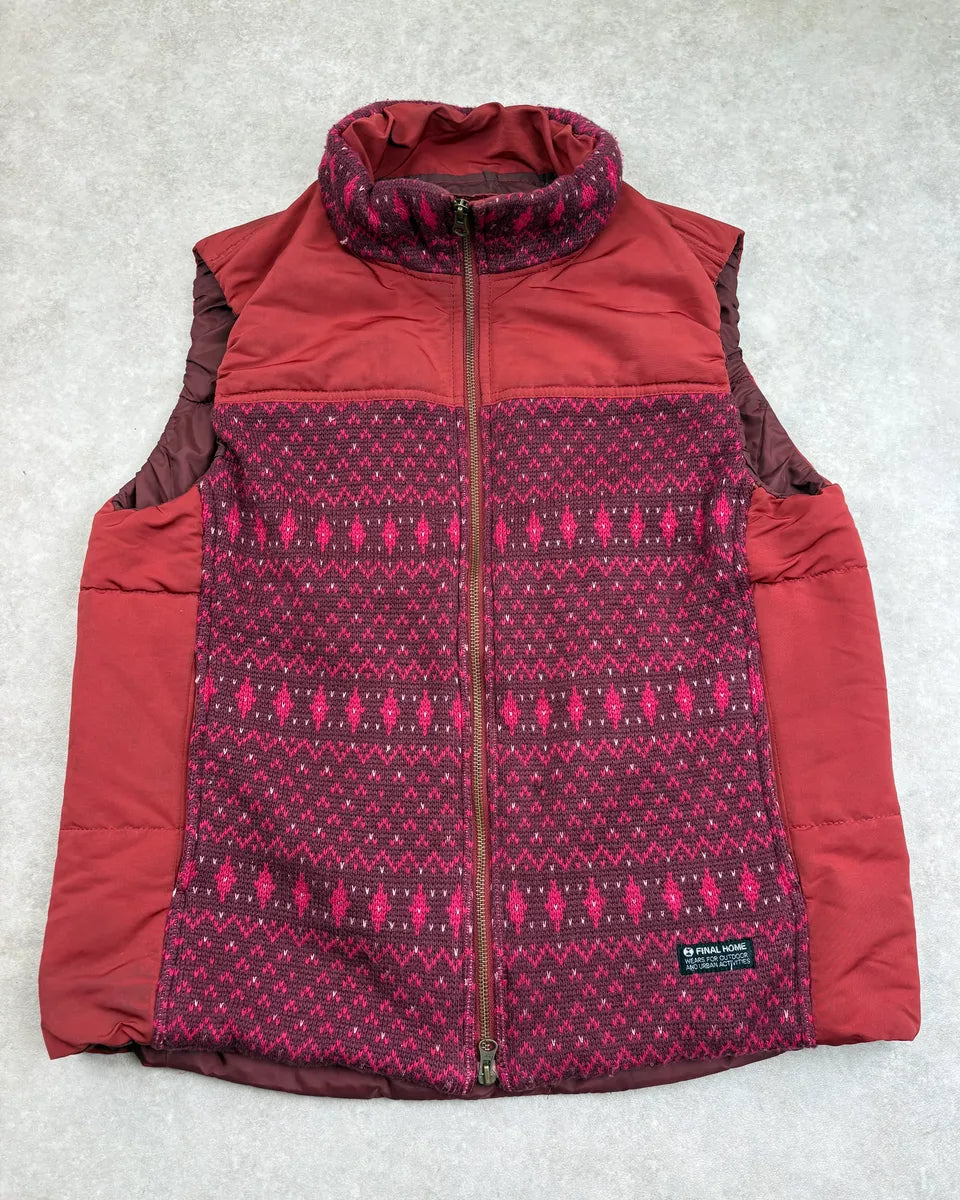2000s Final Home Pink & Red Wool Puffer Quilted Vest cOtbLwQ 2