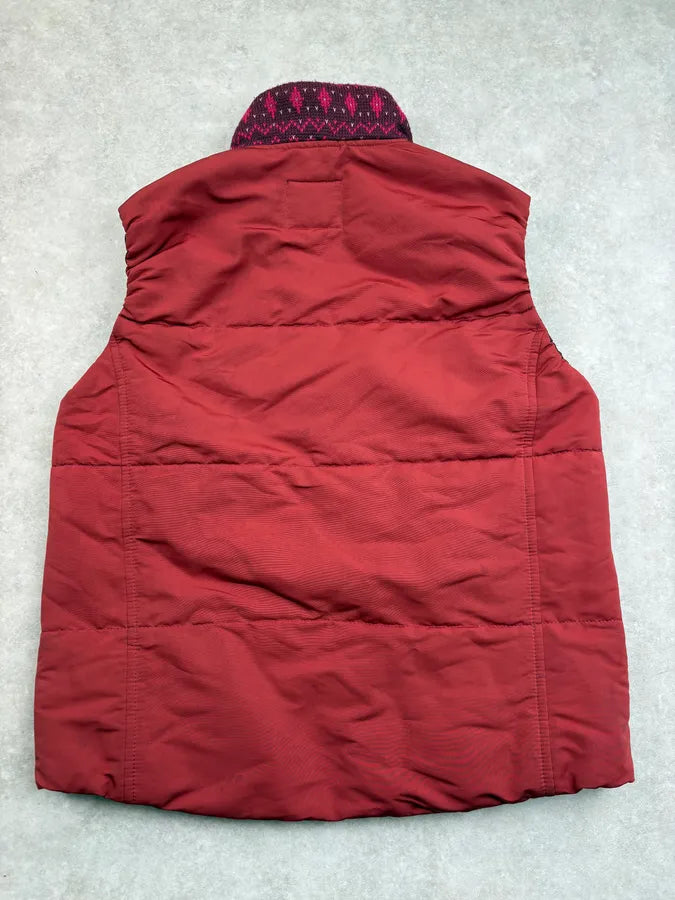 2000s Final Home Pink & Red Wool Puffer Quilted Vest cOtbLwQ 5