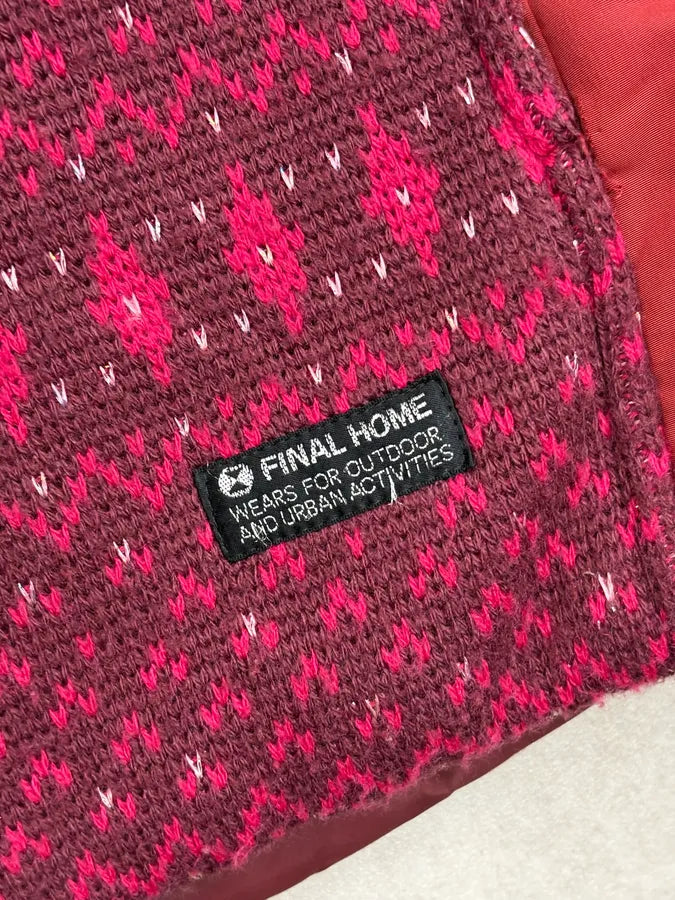 2000s Final Home Pink & Red Wool Puffer Quilted Vest cOtbLwQ 7