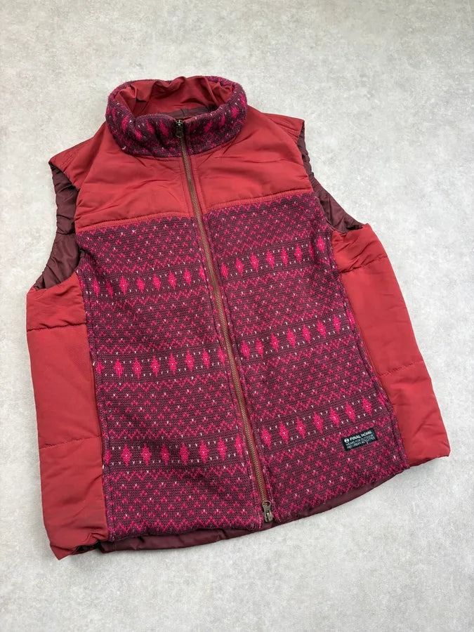 2000s Final Home Pink & Red Wool Puffer Quilted Vest cOtbLwQ 3