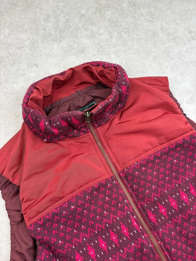 2000s Final Home Pink & Red Wool Puffer Quilted Vest cOtbLwQ 4