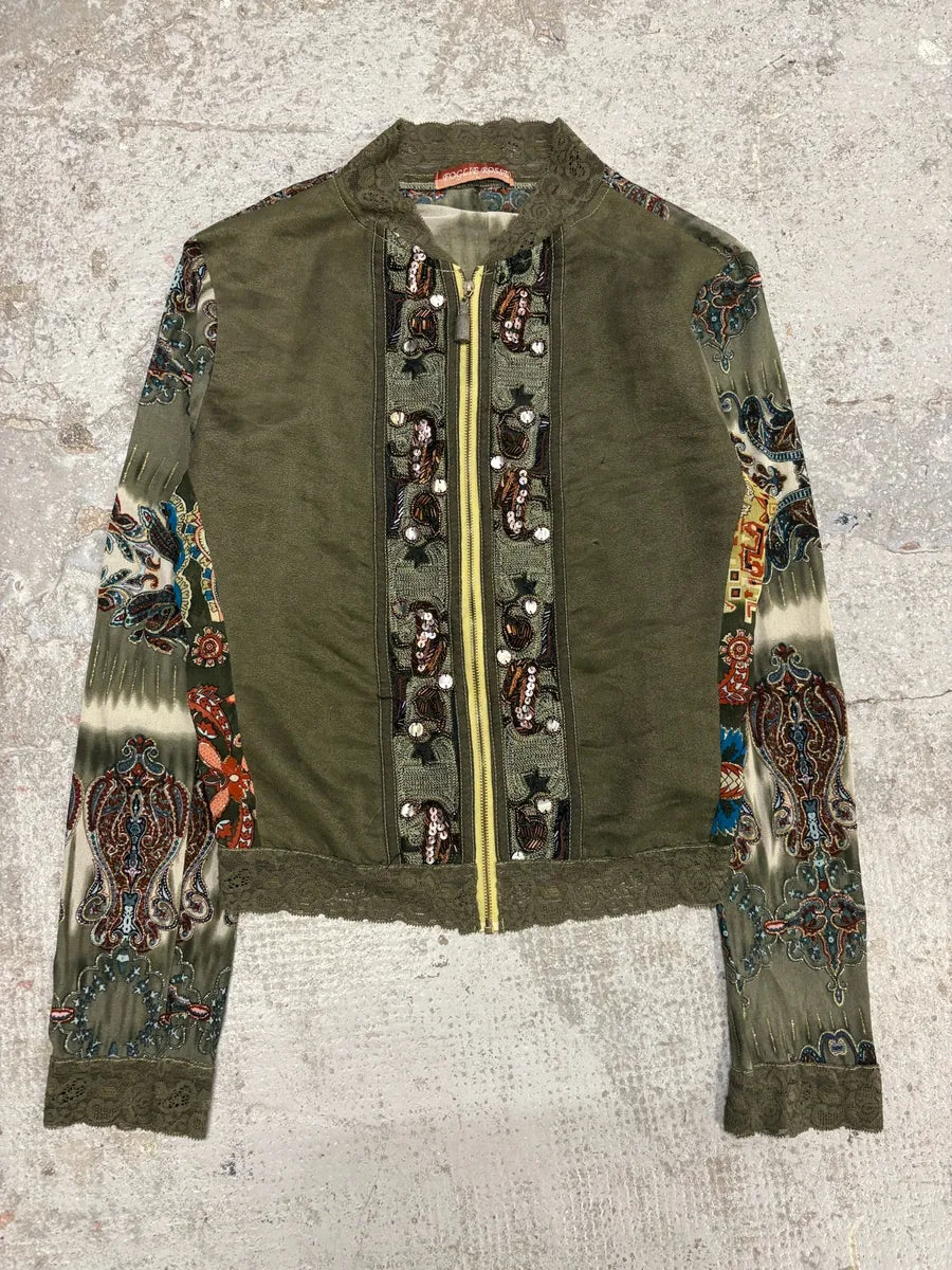 2000s Foglie Rossa Summer Sequin Olive Jacket (S) ejLHqNU 0