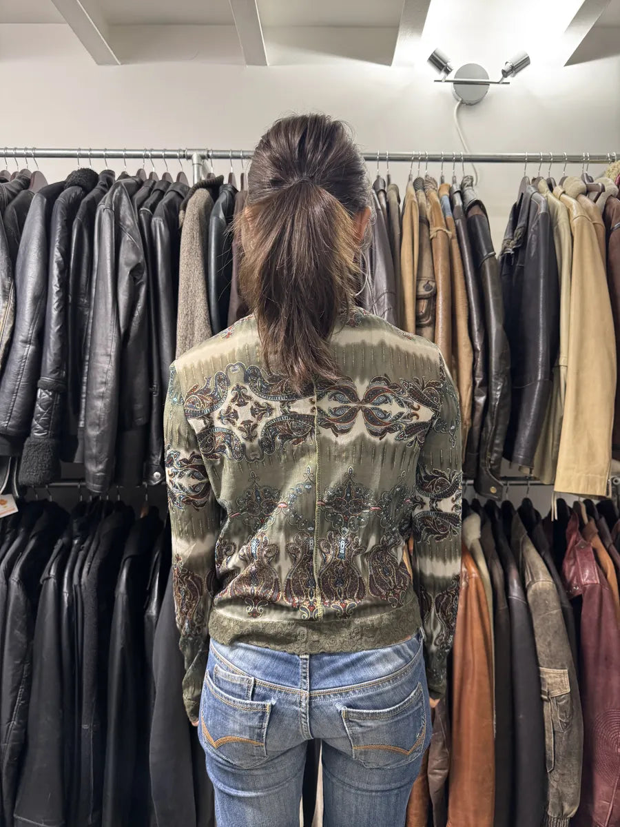 2000s Foglie Rossa Summer Sequin Olive Jacket (S) ejLHqNU 2