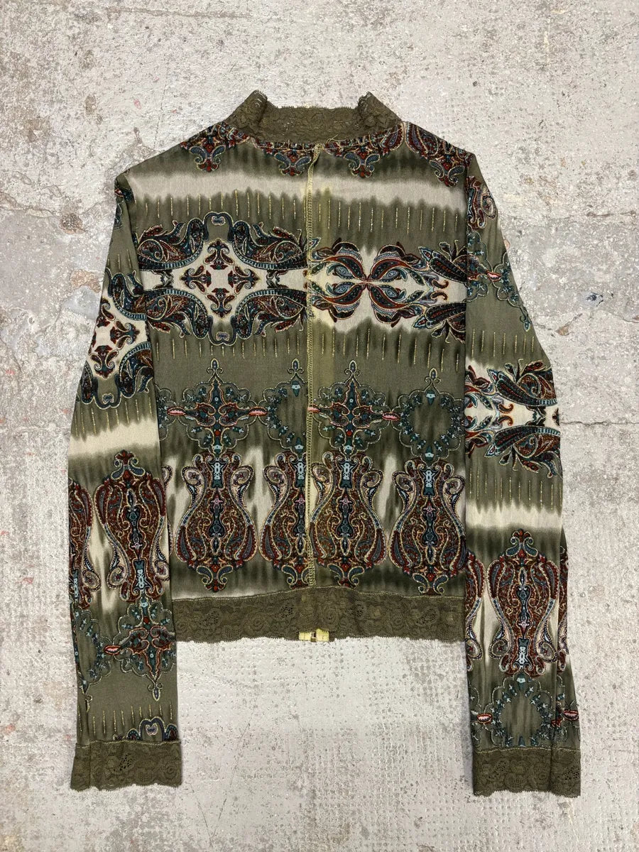 2000s Foglie Rossa Summer Sequin Olive Jacket (S) ejLHqNU 3