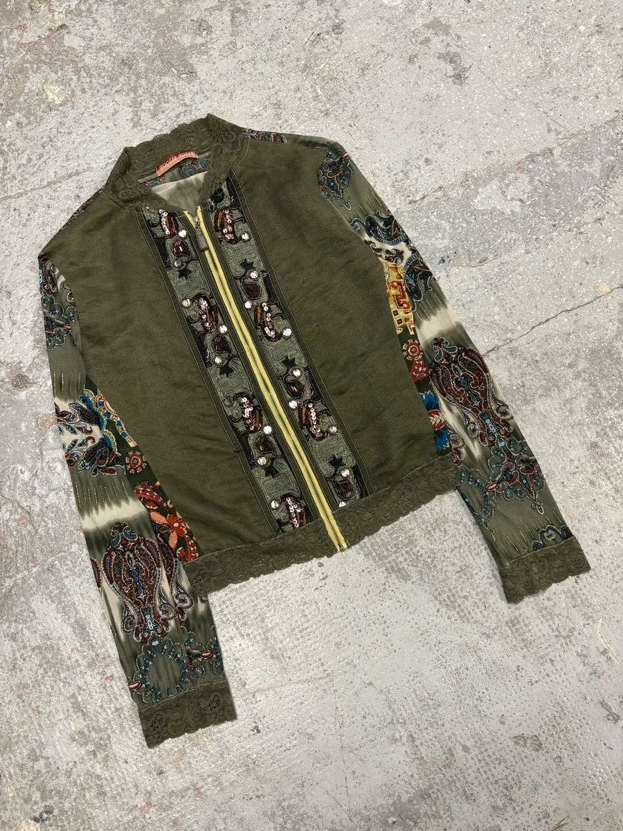 2000s Foglie Rossa Summer Sequin Olive Jacket (S) ejLHqNU 4