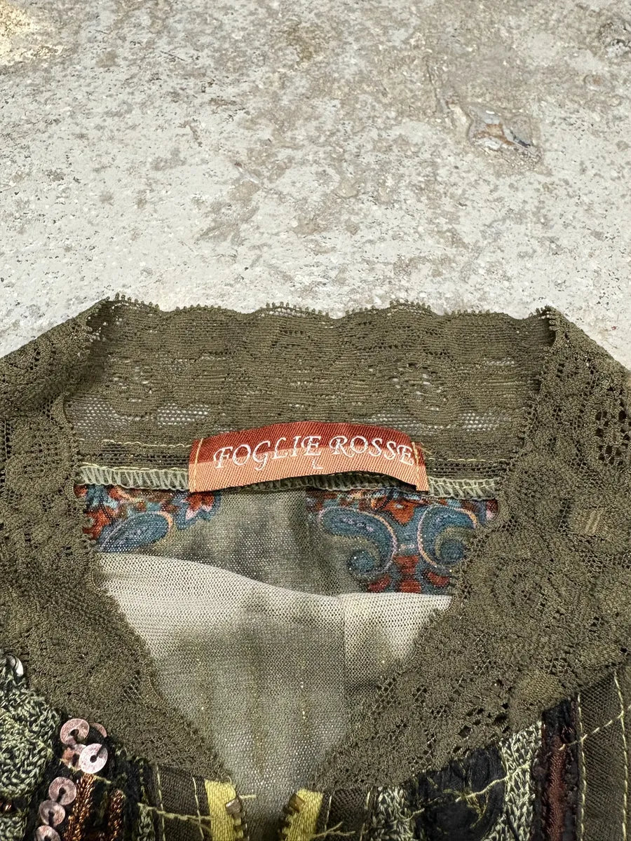 2000s Foglie Rossa Summer Sequin Olive Jacket (S) ejLHqNU 6