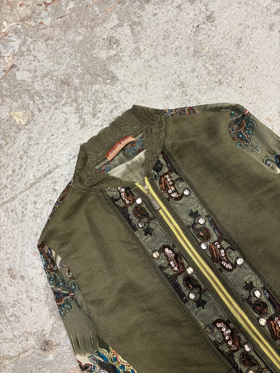 2000s Foglie Rossa Summer Sequin Olive Jacket (S) ejLHqNU 7