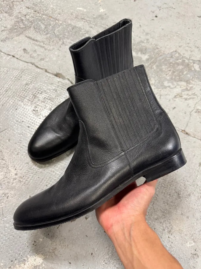 2000s Galliano Black Leather Ankle Boots (45eu/us11) sadXezL 0