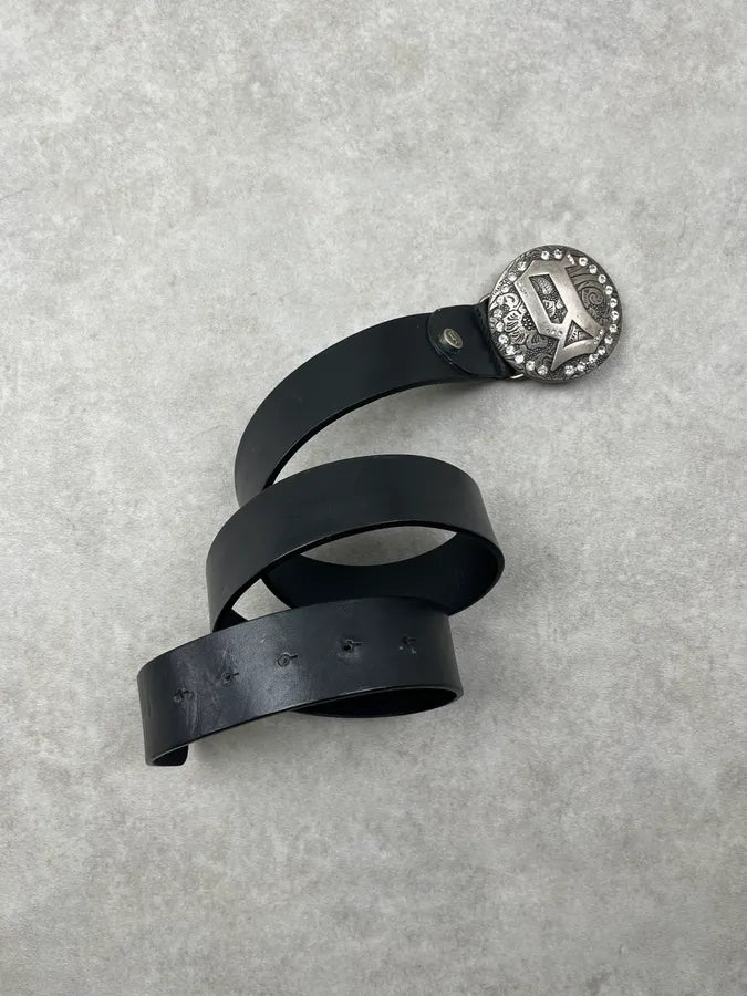 2010s Galliano Black Leather Studded Buckle Belt DOSLscM 2