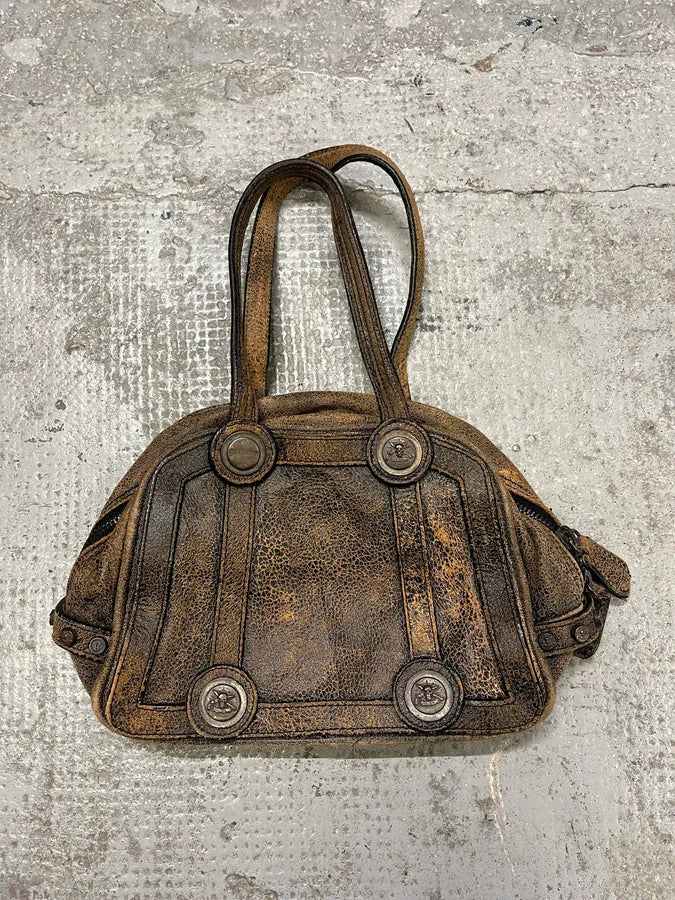 2000s Galliano Brown Cracked Leather Money Handle Bag (OS) tFyuTRh 0