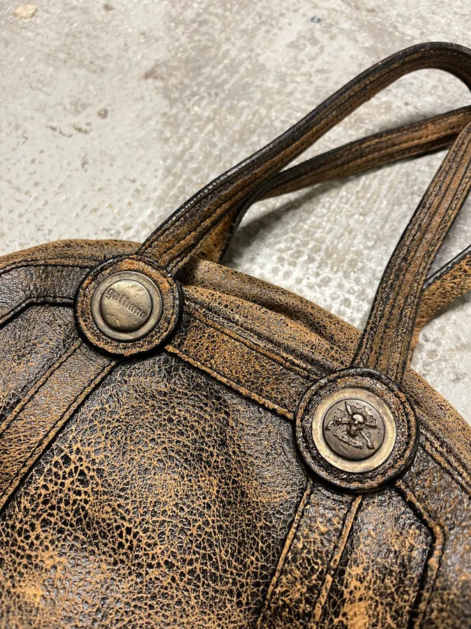 2000s Galliano Brown Cracked Leather Money Handle Bag (OS) tFyuTRh 2