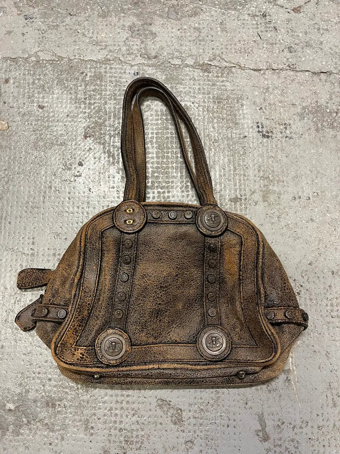 2000s Galliano Brown Cracked Leather Money Handle Bag (OS) tFyuTRh 5