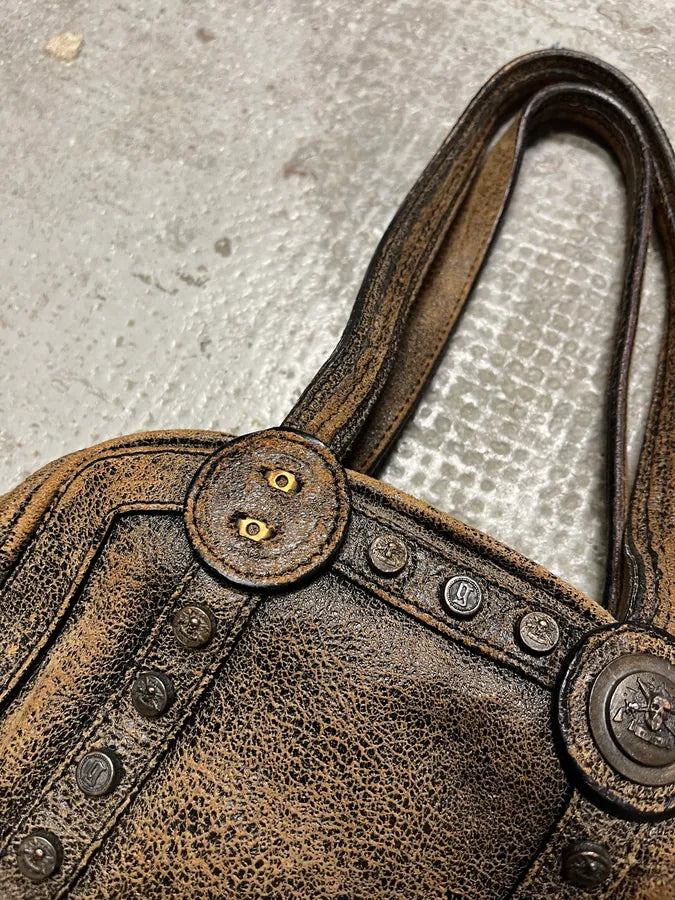 2000s Galliano Brown Cracked Leather Money Handle Bag (OS) tFyuTRh 6