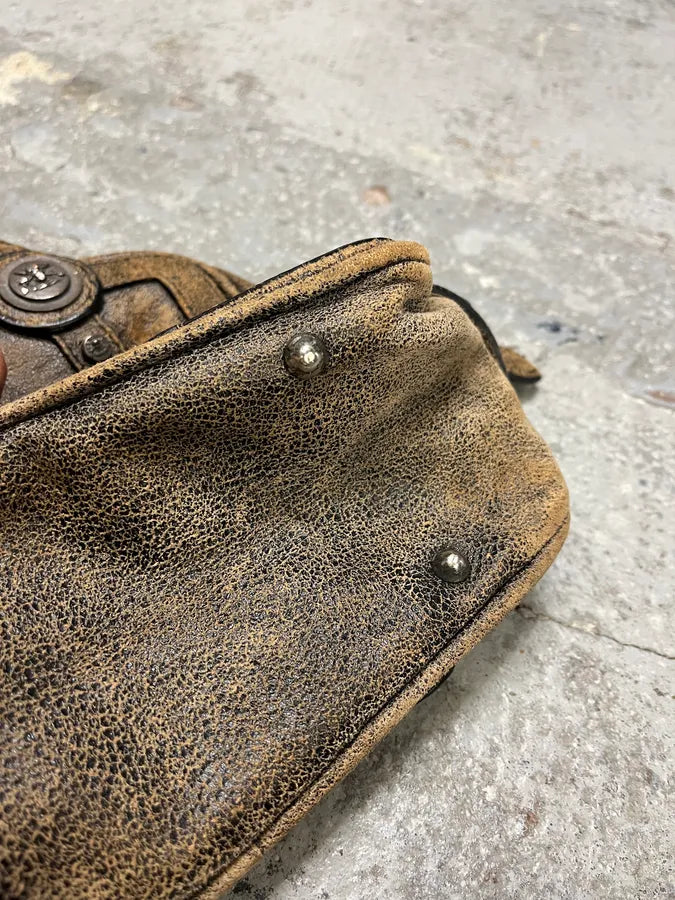 2000s Galliano Brown Cracked Leather Money Handle Bag (OS) tFyuTRh 7