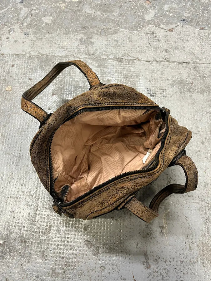 2000s Galliano Brown Cracked Leather Money Handle Bag (OS) tFyuTRh 8