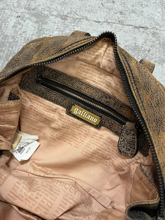 2000s Galliano Brown Cracked Leather Money Handle Bag (OS) tFyuTRh 9